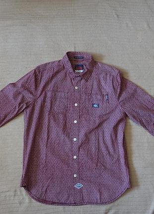 Плотная бордовая х/б рубашка с мелким графическим принтом superdry  vintage. англия xl