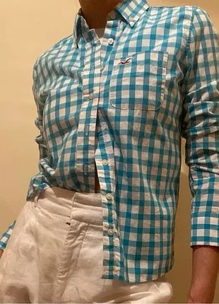 Рубашка hollister в синюю клетку, размер xs