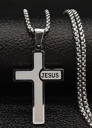 Кулон чоловічий з ланцюжком "jesus" cross, підвіска з хірургічної сталі