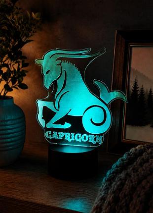 3d led нічник козеріг (capricorn)/батарейка крона/акриловий світильник зі зміною кольорів, подарунок за знаком зодіаку