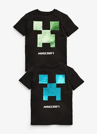 Черная детская хлопковая футболка с пайетками майнкрафт крипер creeper minecraft next 6-7 лет