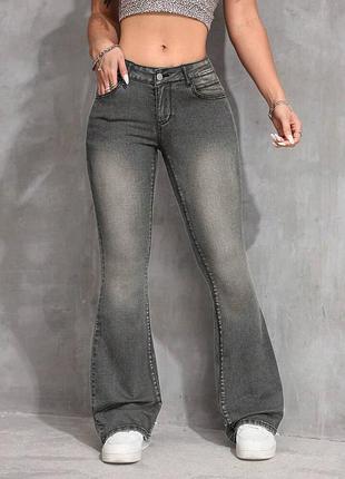 Эластичный деним 👖 shein icon расклешенные джинсы клеш 🤠 bootcut 👖 серые клеши