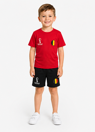Детский спортивный комплект fifa world cup belgium 🇧🇪 (футболка + шорты) красно-черный, 110/116–122/128 см