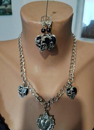 Колье,серьги, эмаль, сердечко 7