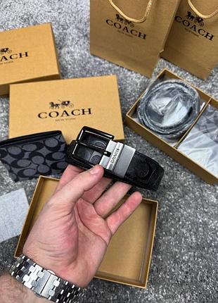 Мужской набор от coach ремень + кошелек