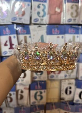 Корона на торт/голову металева, діаметр 12 см  з різнокольоровими камінцями
