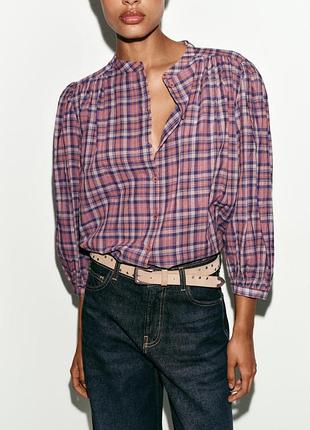 Блуза в клітинку з круглим коміром від zara