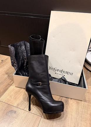 Черные кожаные ботильоны yves saint laurent