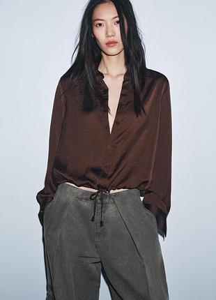 Сорочка з ефектом атласу zw collection від zara