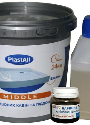 Емаль для душового піддона та фарбування ванн plastall midle 1300 грам, основа + затверджувач зелений колір