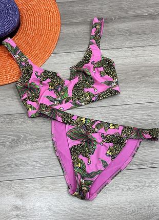 Asos рожевий роздільний купальник в тропічний тваринний принт топ бра плавки для пляжу для басейну р. xxs xs s підлітковий жіночий