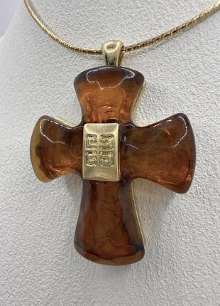 Вінтажна підвіска з кулоном хрестик кольє позолота 18k бурштин