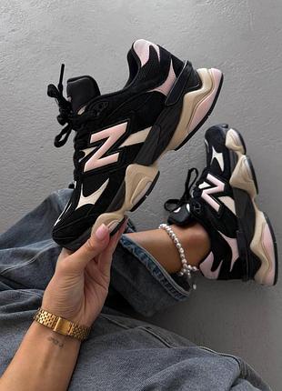Жіночі чорні кросівки new balance 9060 black suede pink х нью беланс 36