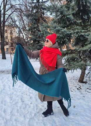 Жіночий кашеміровий теплий шарф. дреди. однотонний. зелений, смарагдовий. бахрома крупна. кашемір. 210х50 см