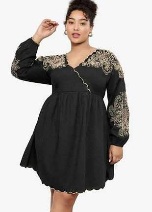 Котонове з вишивкою на плечах і рукавах плаття 👗 великого розміру