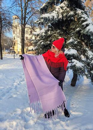 Жіночий кашеміровий теплий шарф. дреди. однотонний з декоративною прошивкою. лавандовий. бахрома крупна. кашемір. 210х40см