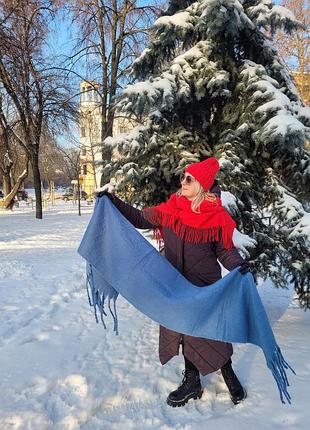 Жіночий кашеміровий теплий шарф. дреди. однотонний. синій джинс. бахрома крупна. кашемір. 210х40 см
