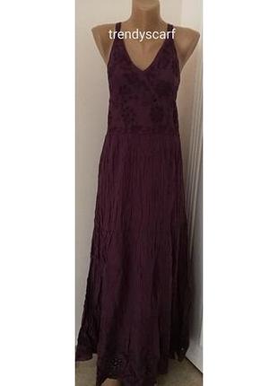 Уцінка!! жіночий фіолетовий баклажановий сарафан. мереживо, гафре. бавовна індія