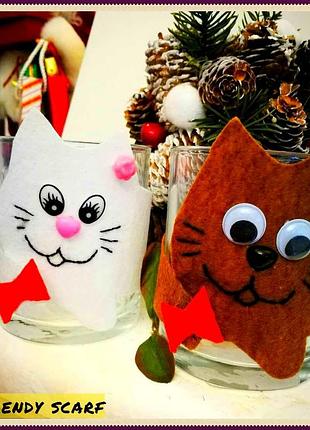 Чохол на чашку. подарок. коти, котики, білий, червоний, коричневий