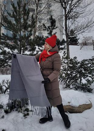Жіночий кашеміровий теплий шарф. дреди. однотонний. темно-сірий. бахрома крупна. кашемір. 210х40 см