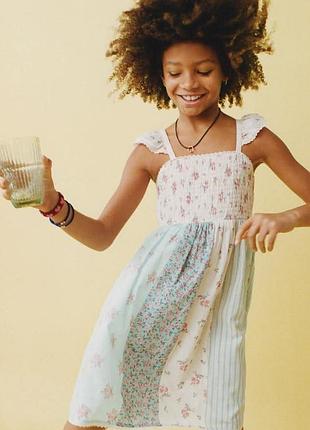 Платье zara 164 см 13-14 лет  пэчворк  хлопок вискоза кружево