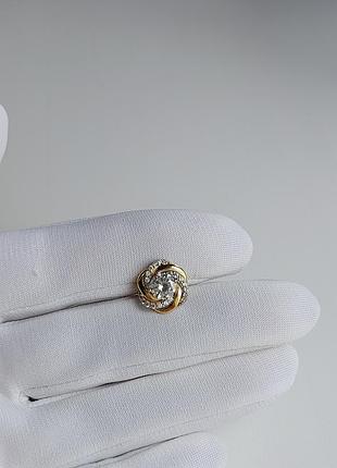Одиночная серебряная серёжка с позолотой