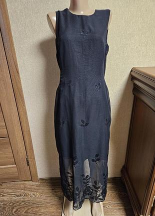 Изысканное черное платье миди с вышивкой caroll paris (made in start)