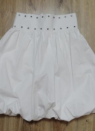 Юбка zara xs, s, m  белая балон с широким поясом и люверсами хлопок