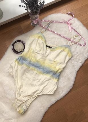 Жовто блакитне віскозне боді zara