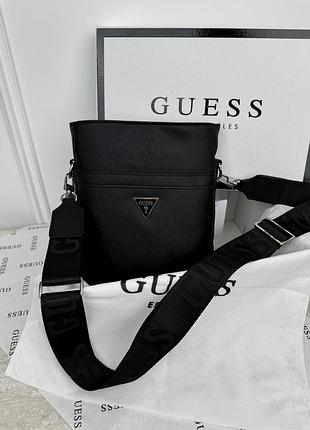 Мужская сумка мессенджер guess через плечо черный гесс
