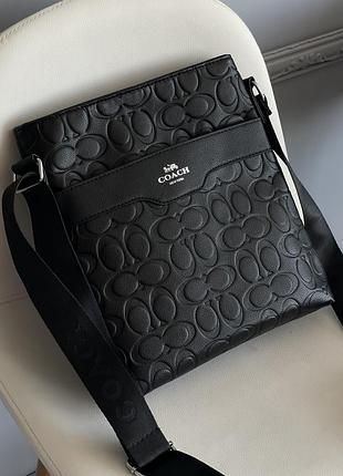 Чоловіча сумка месенджер coach через плече чорний стьобаний коуч