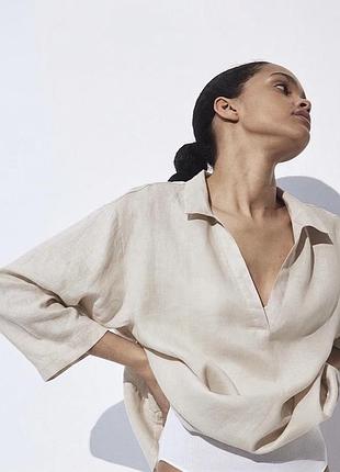 H&m подовжена лляна сорочка туніка з додаванням льону