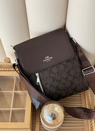 Мужская сумка мессенджер coach через плечо коричневый коуч