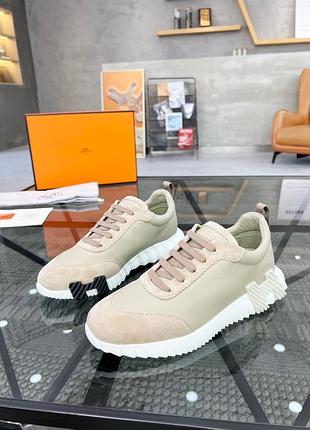 Кроссовки мужские hermes бежевые белые