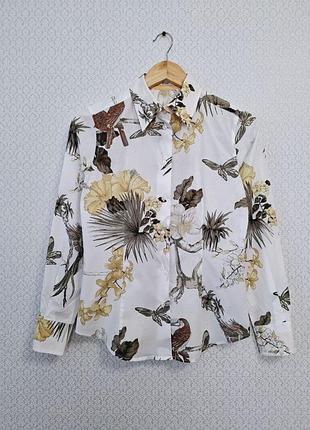 Сорочка жіноча etro italy,  з тропічним квітковим принтом та ґудзиками it 40/s . оригінал, бавовна