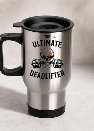 Термочашка автомобильная с принтом "deadlifter" 450 мл, серебристая