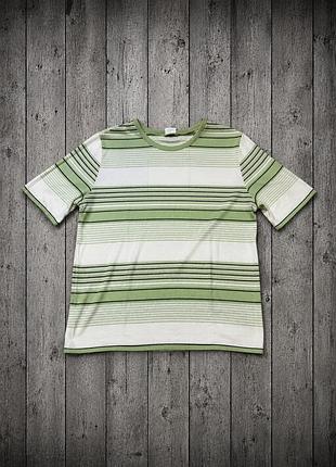 Женская трикотажная футболка в зелено-белую полоску, размер xl-xxl (50-52)