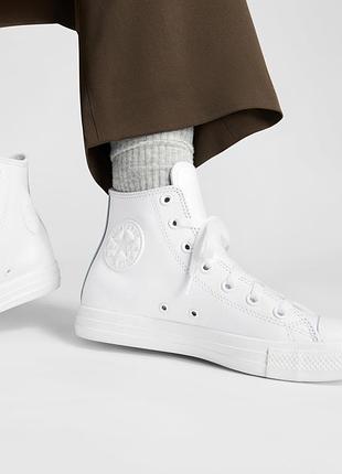 Converse chuck taylor all star leather білі шкіряні високі кеди кросівки спортивні повсякденні базові  натуральна шкіра р. 38 39 жіночі