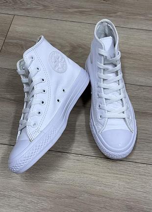 Converse chuck taylor all star leather білі шкіряні високі кеди кросівки спортивні повсякденні базові  натуральна шкіра р. 38 39 жіночі
