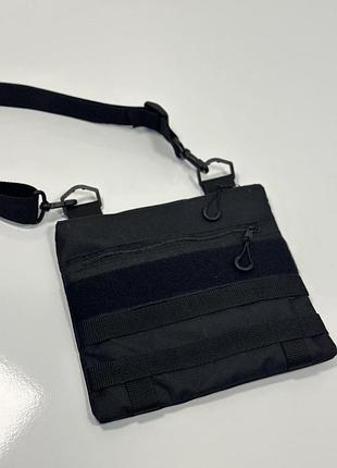 Військова сумка трапеція для документів та аксесуарів з ременем через плече та липучкою для шевронів чорна