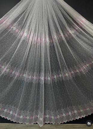 Товари для дому 🌈 белая тюль в розовые цветы