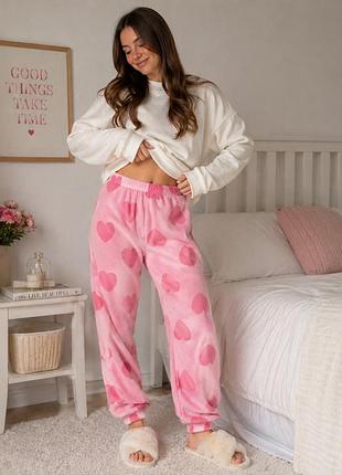 Теплі плюшеві штани primark disney рожеві в сердечка s 10/12