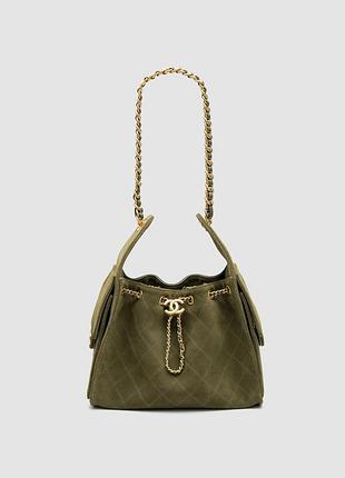 Сумка шанел 25 small handbag suede green