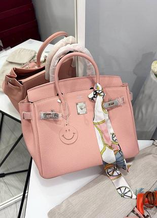 Женская сумка премиум birkin 30 pink/silver