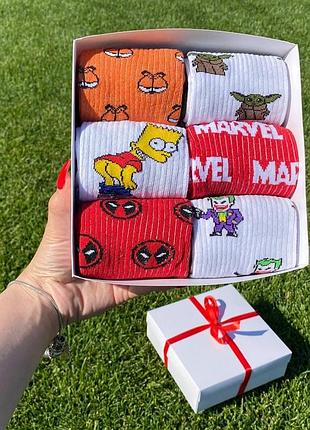 Бокс жіночих шкарпеток 36-41 на 6 пар з героями "marvel" у подарунковій коробці