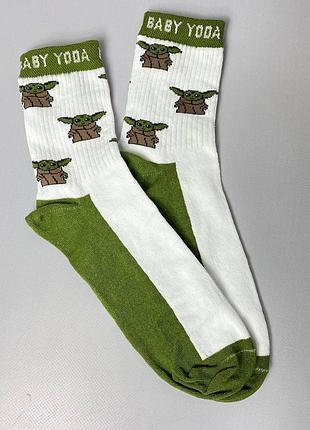Носки мужские высокие 1 пара "baby yoda" белые 40-45 р хлопковые