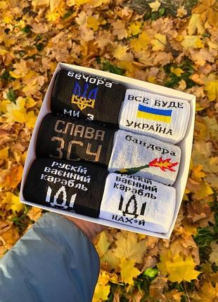 Бокс мужских патриотических носков на 6 пар 41-45 р в подарочной коробке с лентой весна-осень