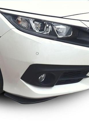 Флапсы на передний бампер (2 шт, черные) для honda civic sedan x 2016-2021 гг