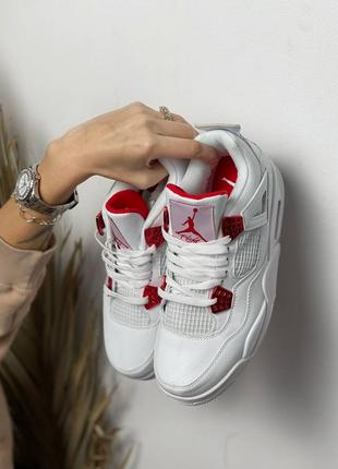 Nike air jordan 4 white red, мужские кроссовки найк джордан белые