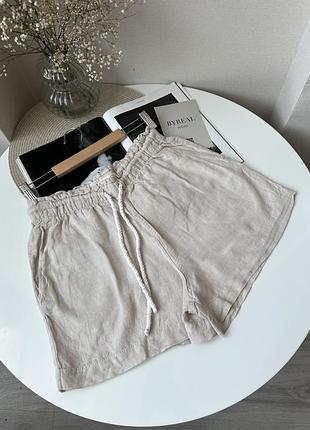 Бежеві короткі лляні шорти на резинці h&m льон